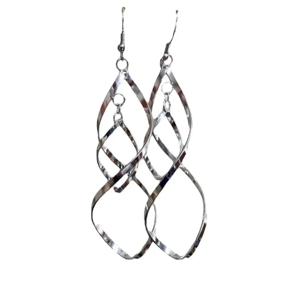 ZAD Silver Swirl Statement Earrings Long Dangle Drop Lightweight NWT